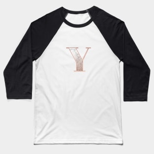 Monogram rose gold glitter marble Y Baseball T-Shirt
